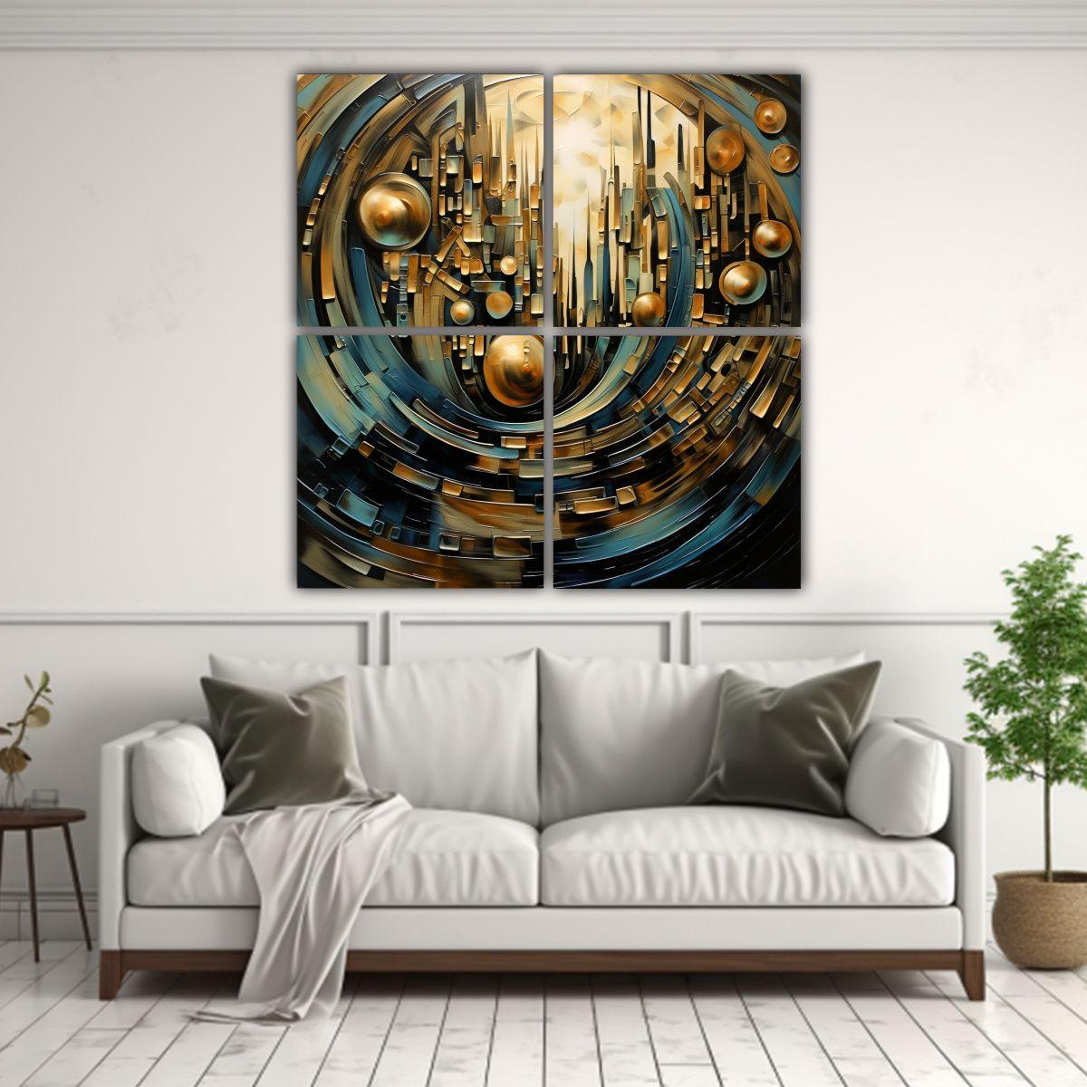 Pintura Contemporánea En Tonos Metálicos De 4 100x100 Cm-2