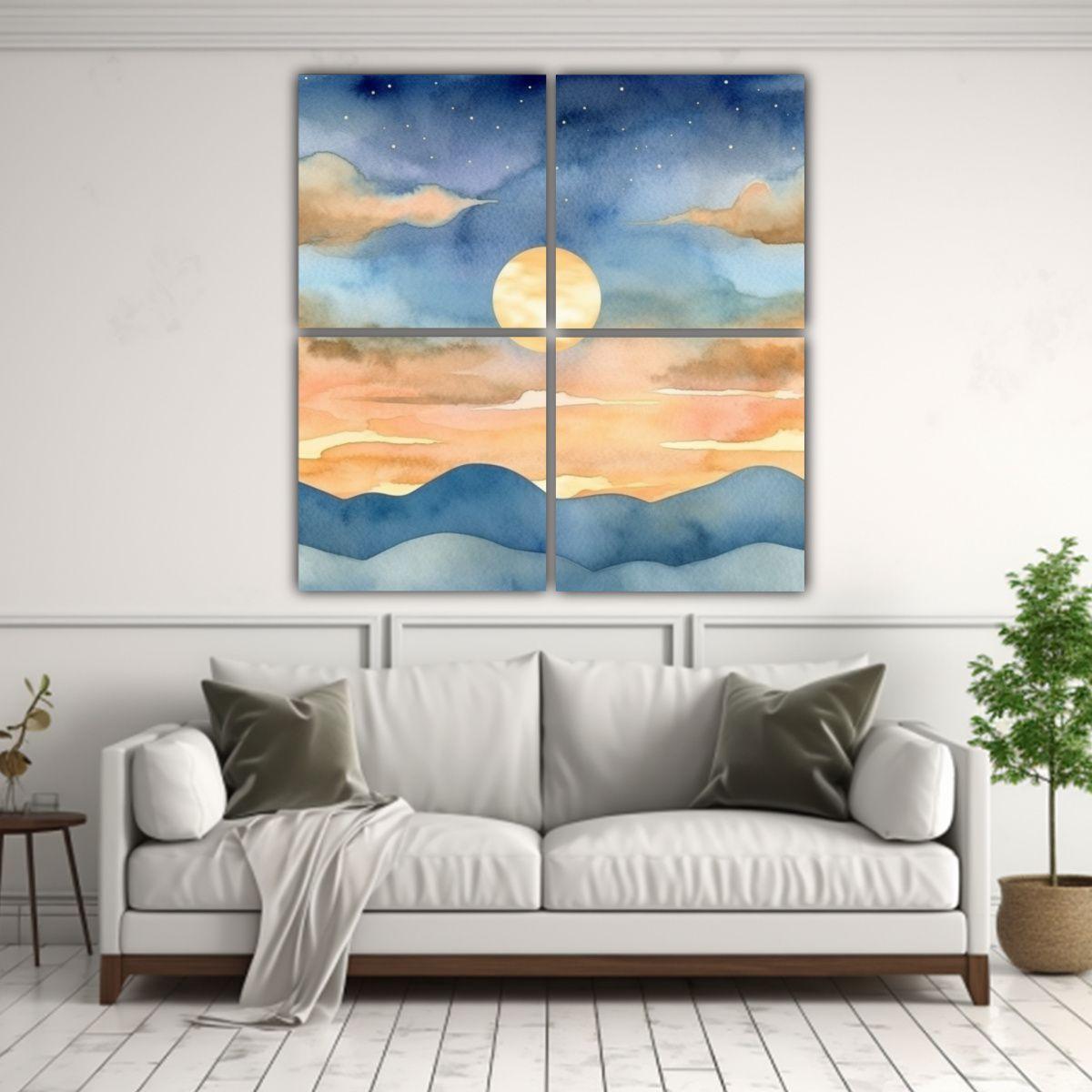 Cuadro Diseño Pop Art Atardecer Azul Con Cielo 60x60 Cm-2