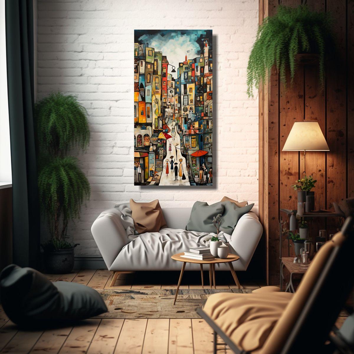 Lienzo De Tela Cuadro Ambiente Calle Bulliciosa 50x100cm-2