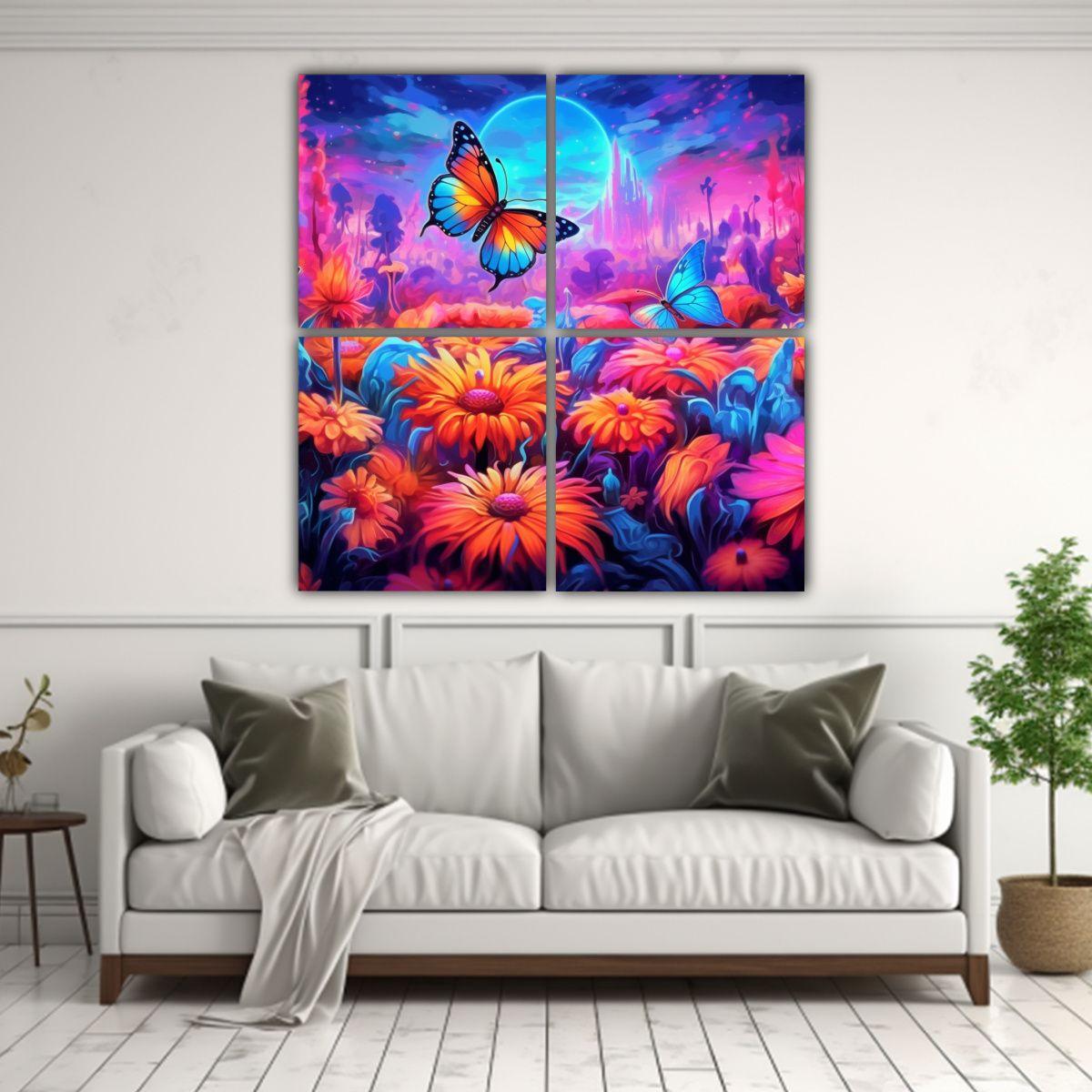 Cuadro De Pared De Mariposas Neón Coloridas 160x160 Cm-2