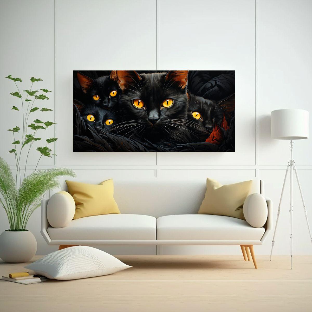 Cuadro Decorativo Gatos Negros Y Amarillos 60x30cm-2