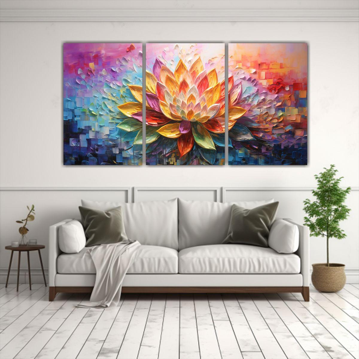 Pintura Tríptico Intensa De La Naturaleza Viva 150x75 Cm-2
