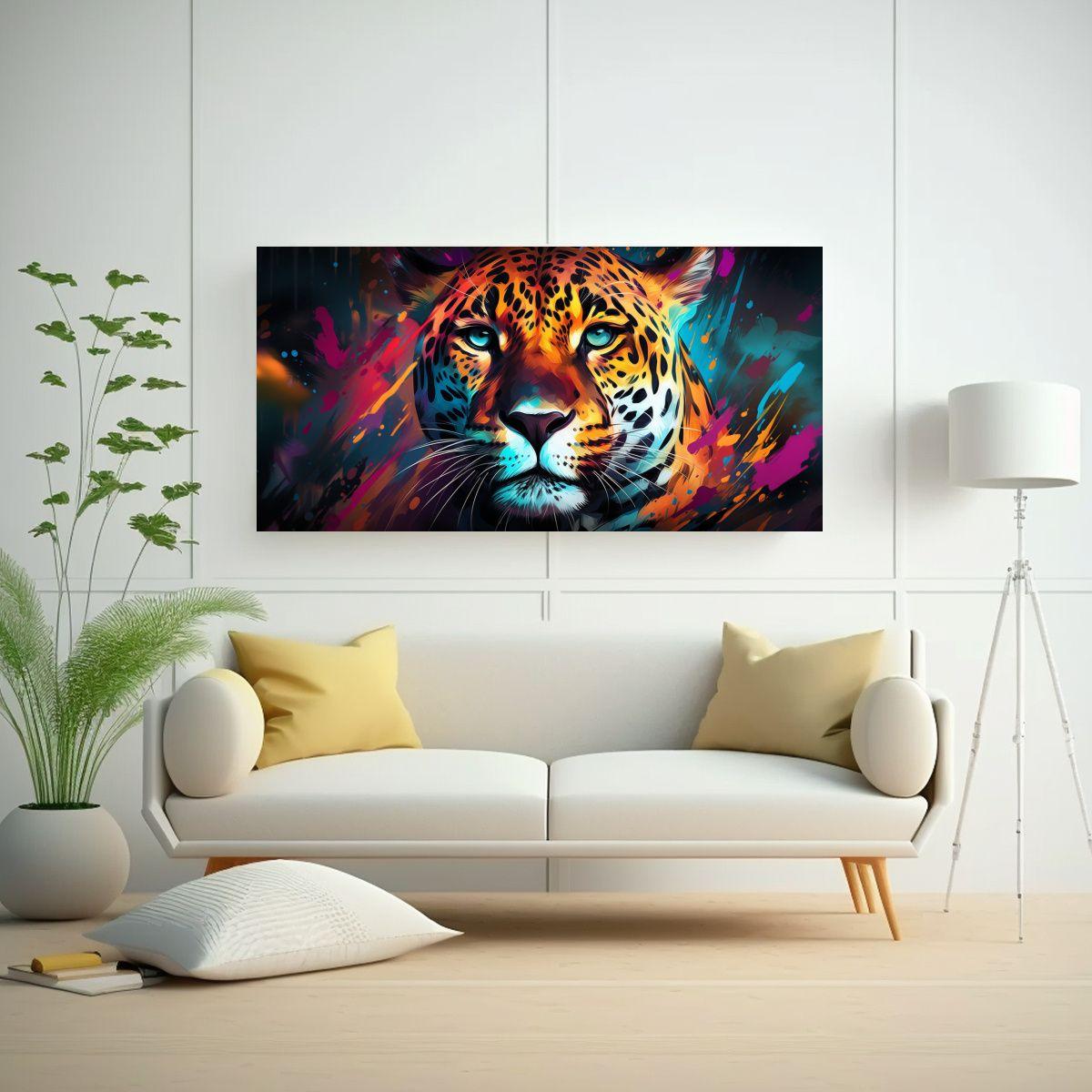 Cuadro Jaguar En Estilo Pintura Al Estilo Óleo 100x50cm-2