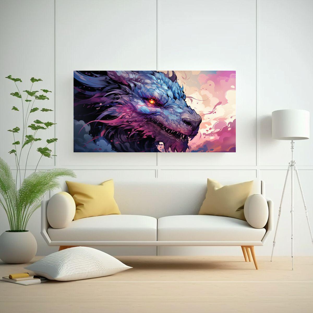 Pintura Decorativa De Pared Dragón En Tonos 60x30cm-2