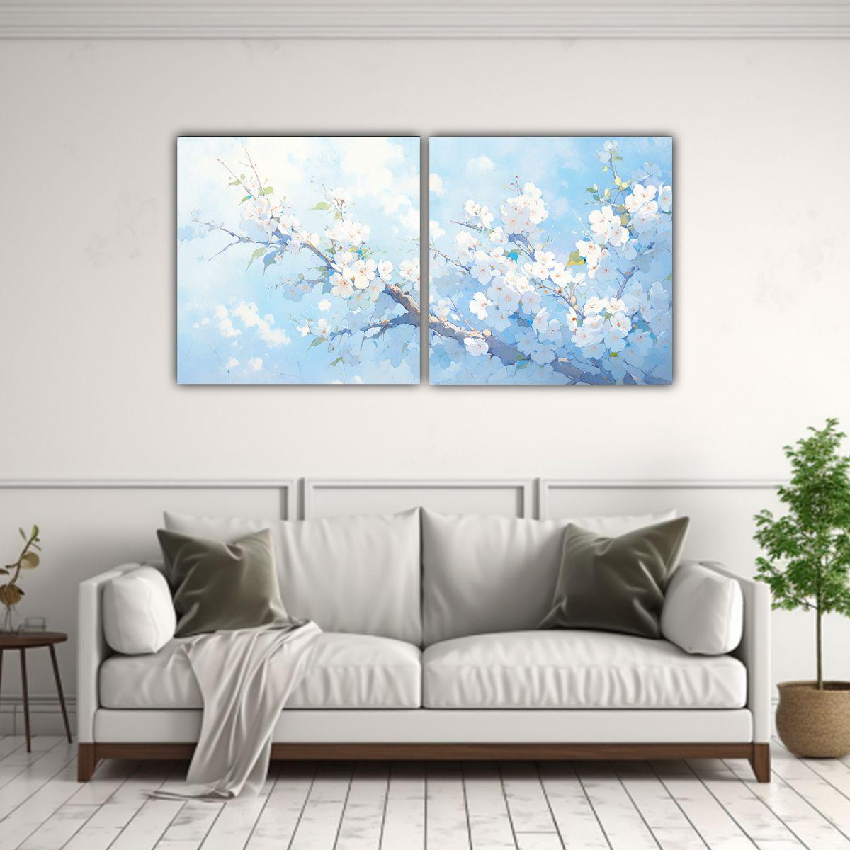 Pintura Relieve Flor De Cerezo O Sakura Blanca En 80x40 Cm-2