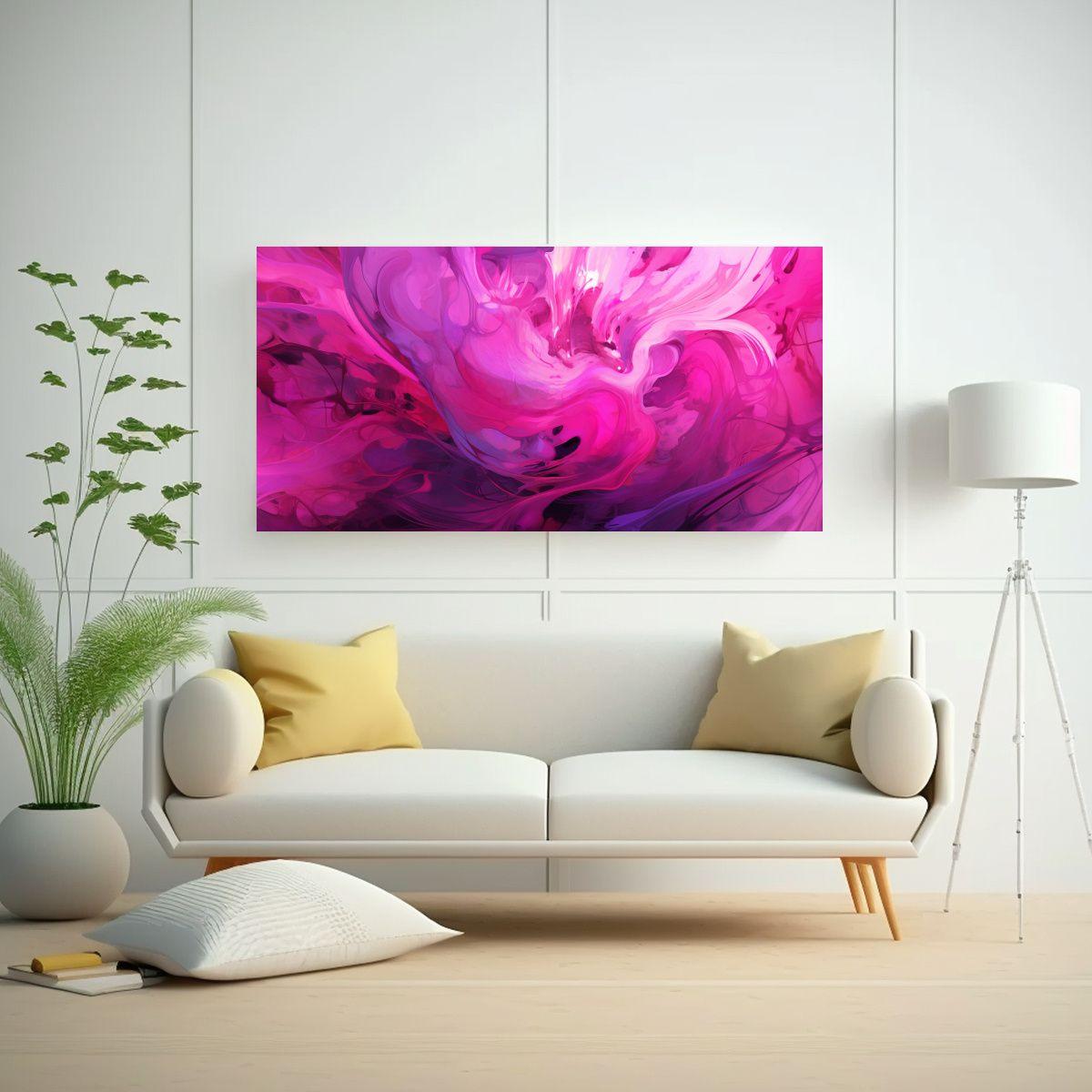 Pintura Abstracta E Hiperdetallada En Magenta 80x40cm-2