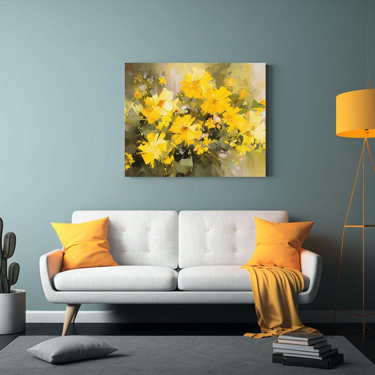 Pintura En Lienzo De Flores Amarillas En Estilo Decorativo. 75x50cm-2