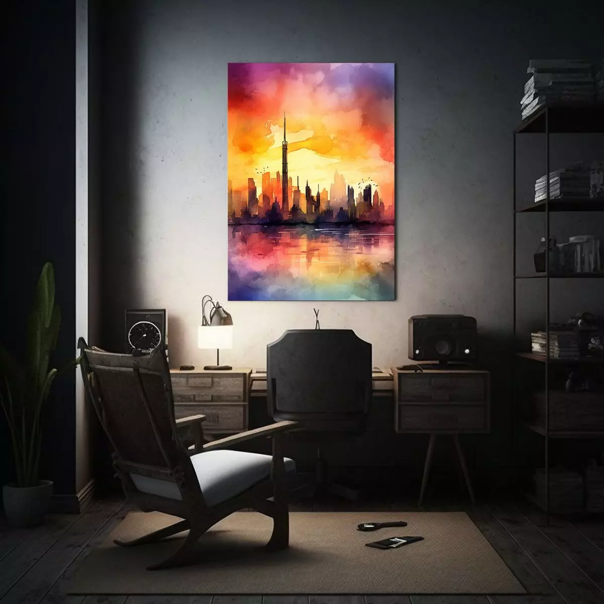 Pintura Decorativa Lienzo Abstracto Con Skyline 80x120cm-2