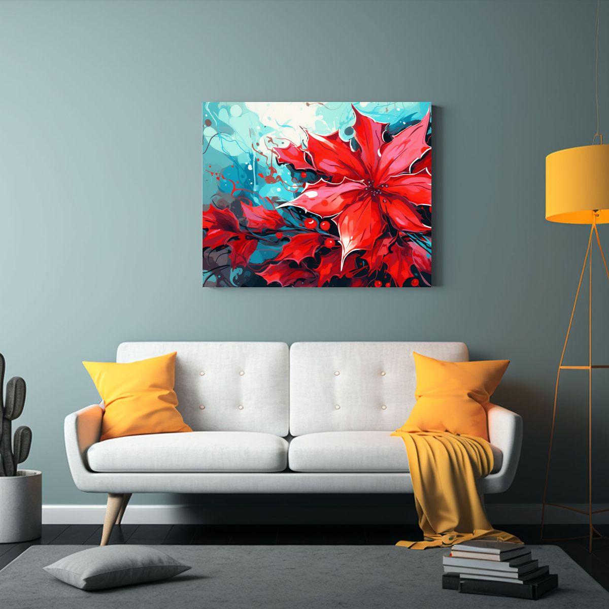 Lienzo Vanguardia: Hojas De Acebo Rojo Neonoir Neo Pop 40x30cm-2