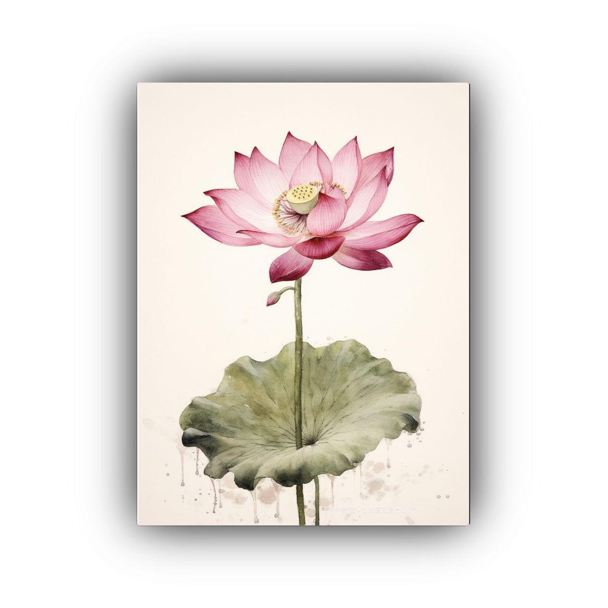 Pintura Floral Estilo Piochwai Con Loto Rosa 50x75cm-0