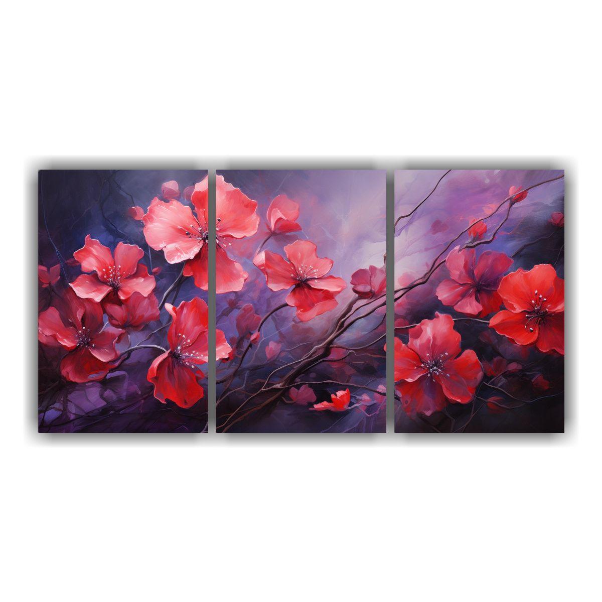 Pintura Abstracta Tríptico En Colores Rojo Y 180x90 Cm-0