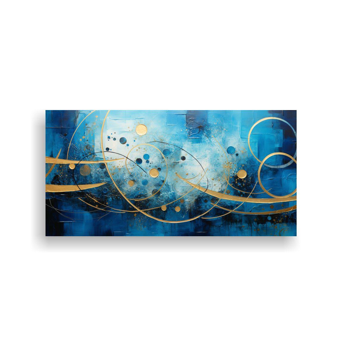 Cuadro Abstracto Azul Y Dorado Para Decoración 80x40cm-0