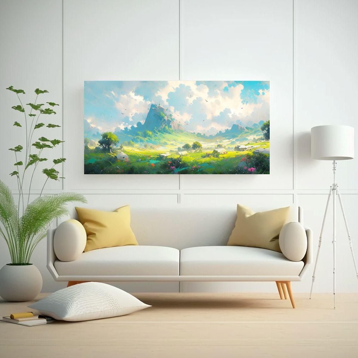Cuadro Abstracto Paisaje Verde Para Decoración 120x60cm-2