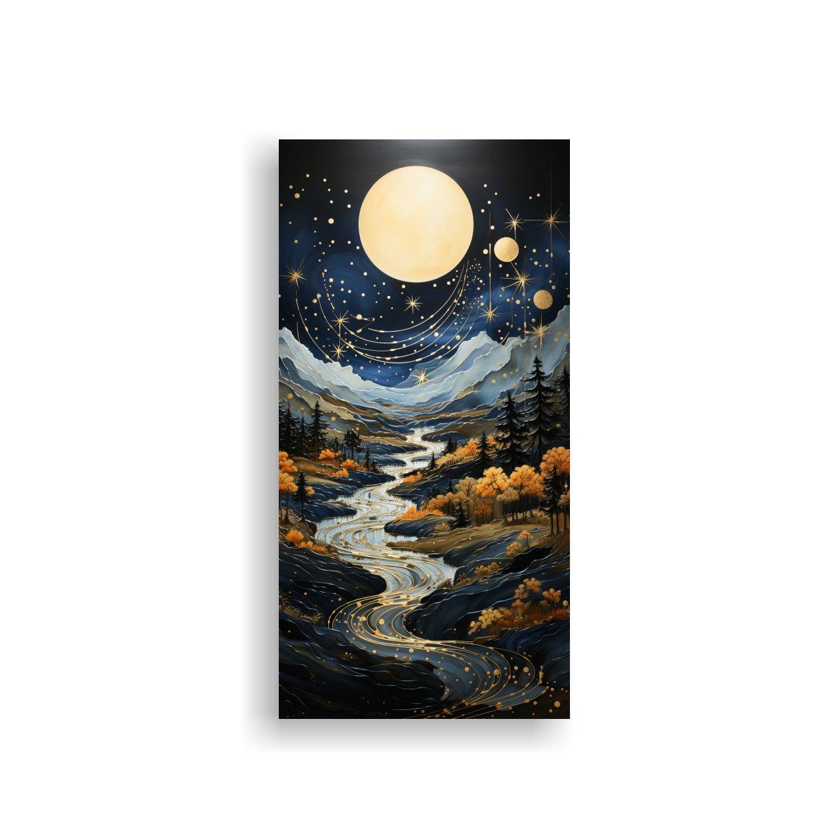 Cuadro De Paisaje Nocturno Con Luna Y Montañas 40x80cm-0