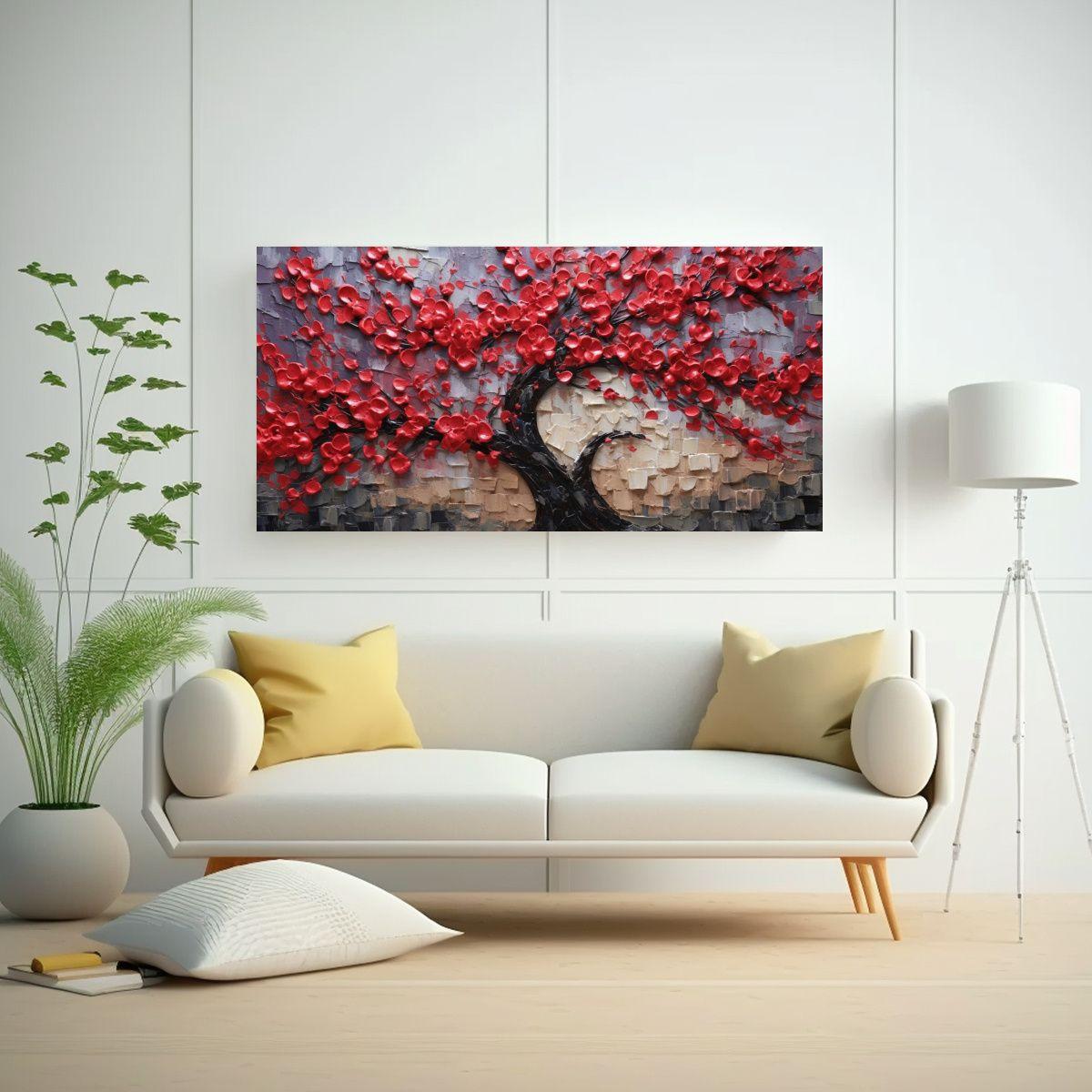 Pintura Flor árbol Orquídea Roja Movimiento 60x30cm-2