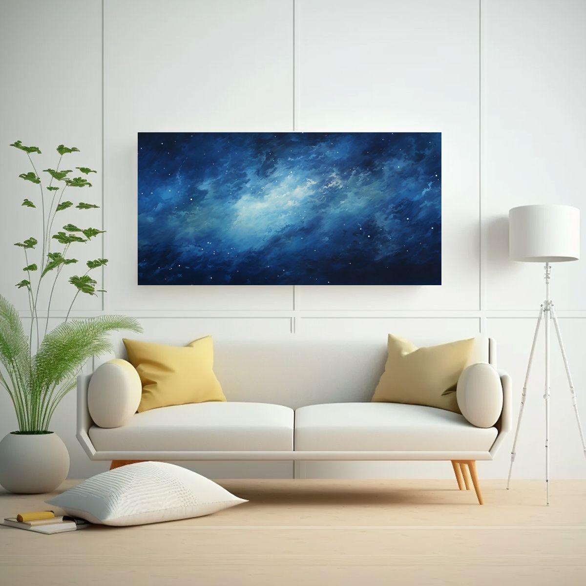 Pintura Abstracta De Noche En El Cielo Azul 160x80cm-2