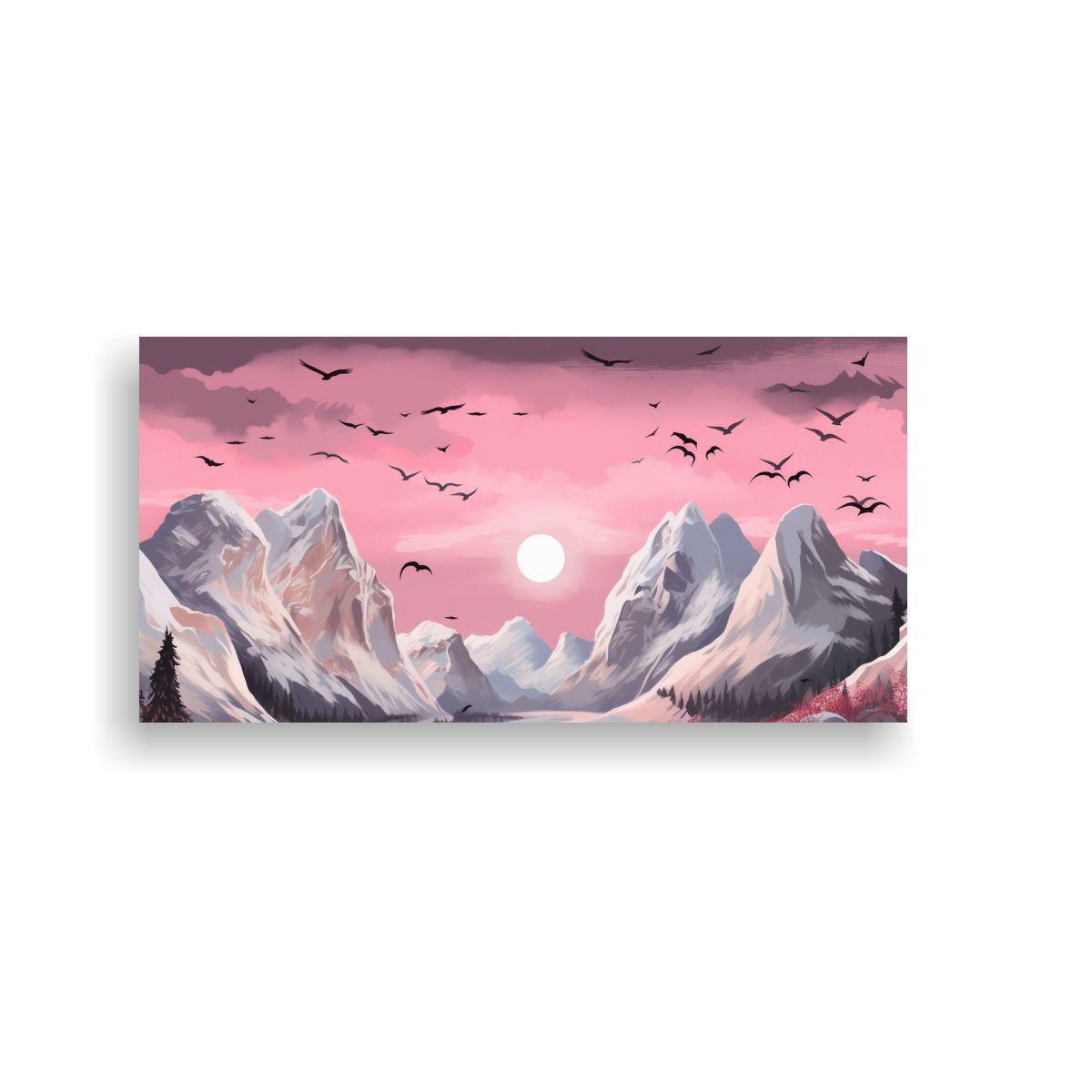 Pintura De Pared Con Montaña Y Aves En Estilo 120x60cm-0