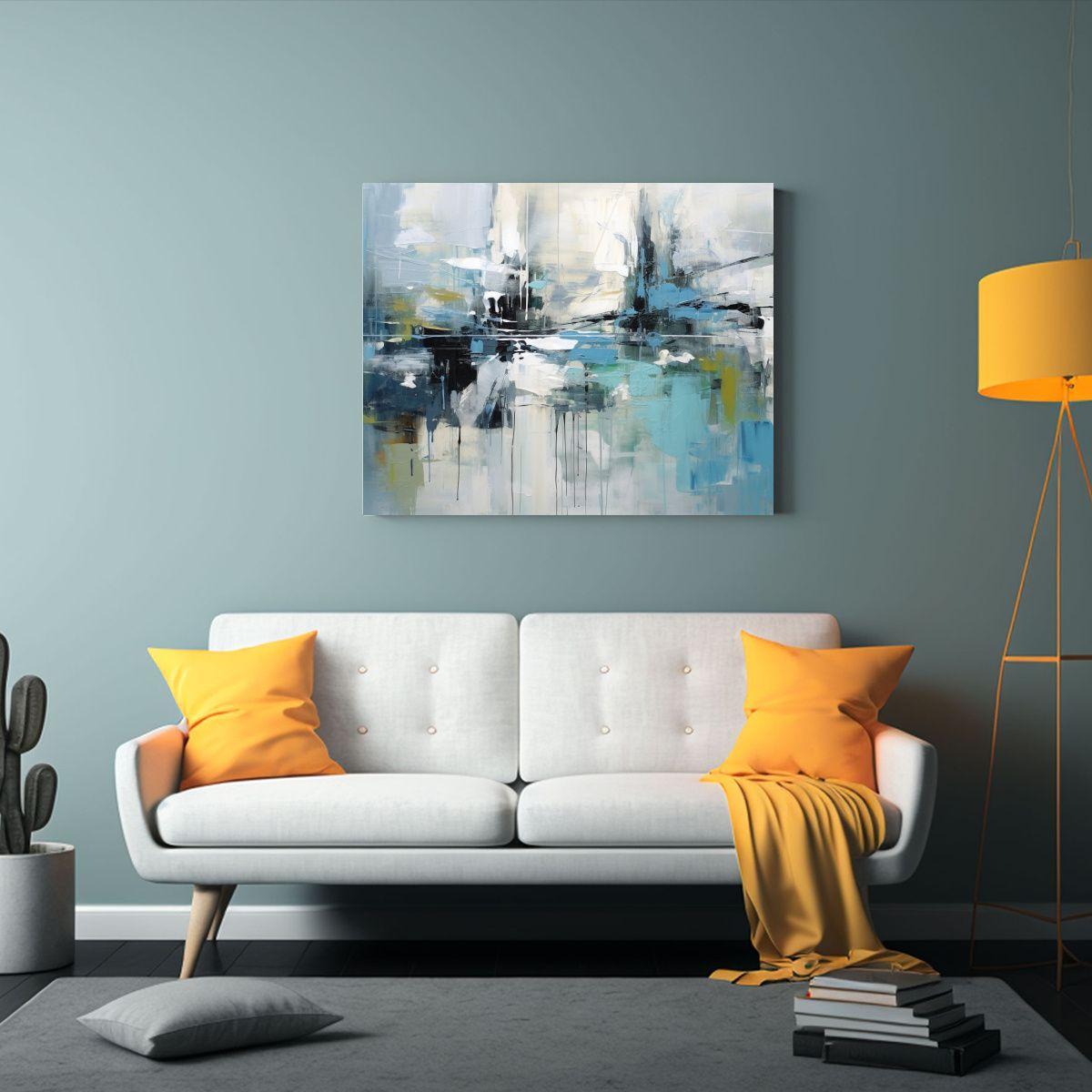 Lienzo Abstracto Enigmático En Azul Y Negro: Decoración Mi 60x40cm-2