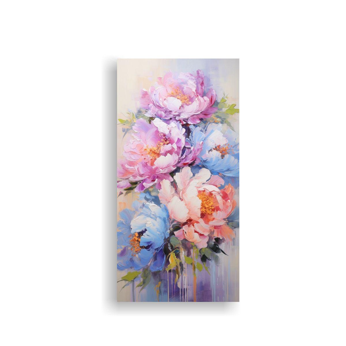 Cuadro De Peonías Impreso En Lienzo Con Colores 30x60cm-0