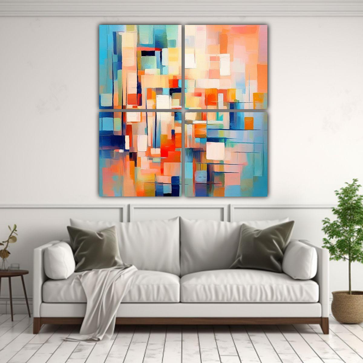 Pintura Abstracta Estilo Decorativo Cuatro Artes 60x60 Cm-2