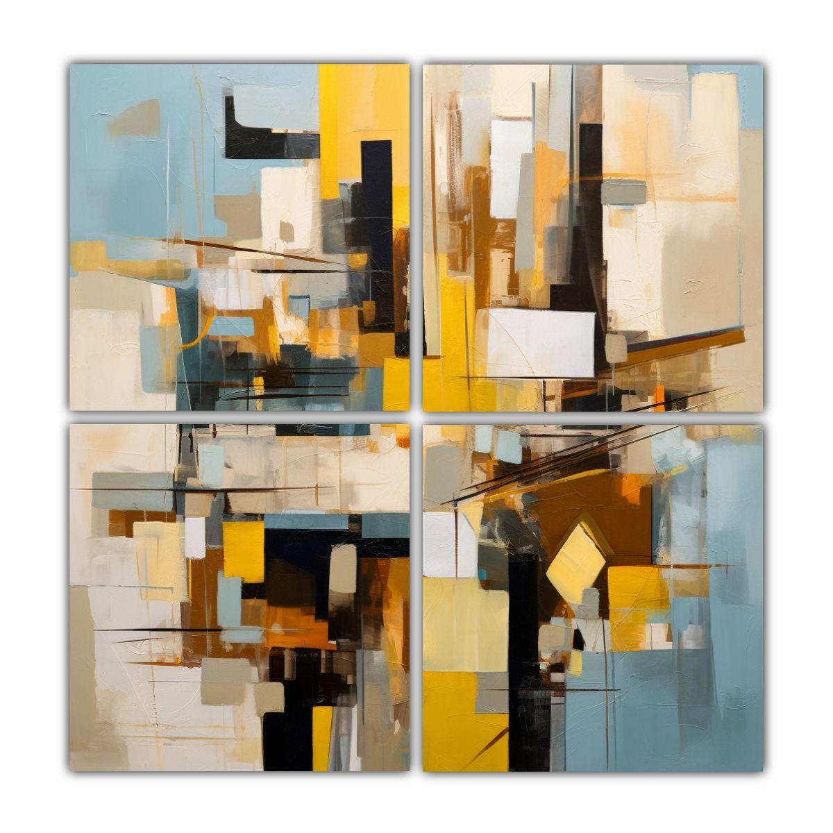 Lienzo Abstracto 4 Canvas Finas Lineas Efecto 40x40 Cm-0