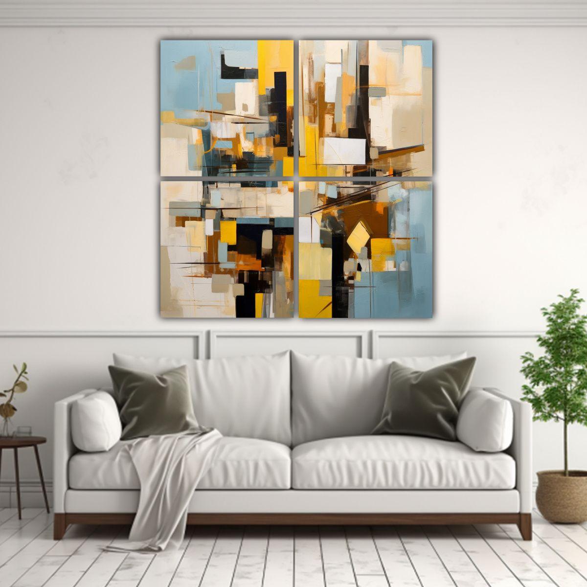 Lienzo Abstracto 4 Canvas Finas Lineas Efecto 40x40 Cm-2