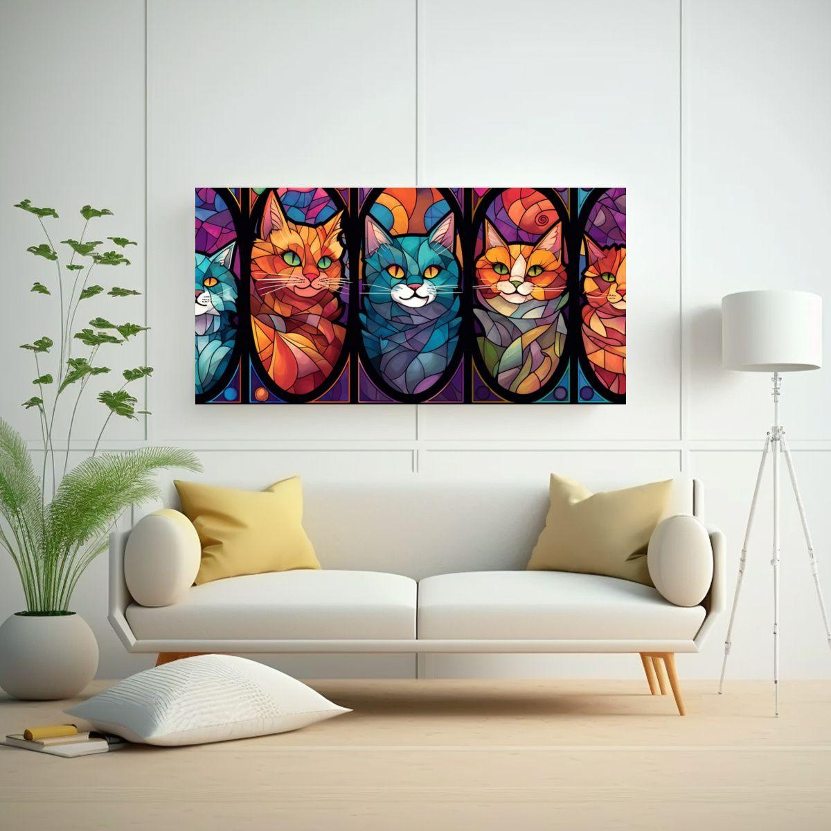 Cuadro Gatos Chibi En Efecto Caleidoscopio 140x70cm-2