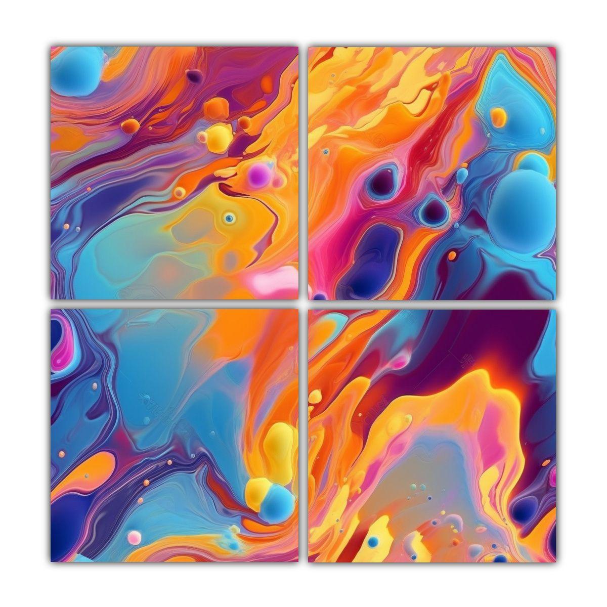 4 Lienzos De Tela Acuarela Enigmático Pinturas 100x100 Cm-0