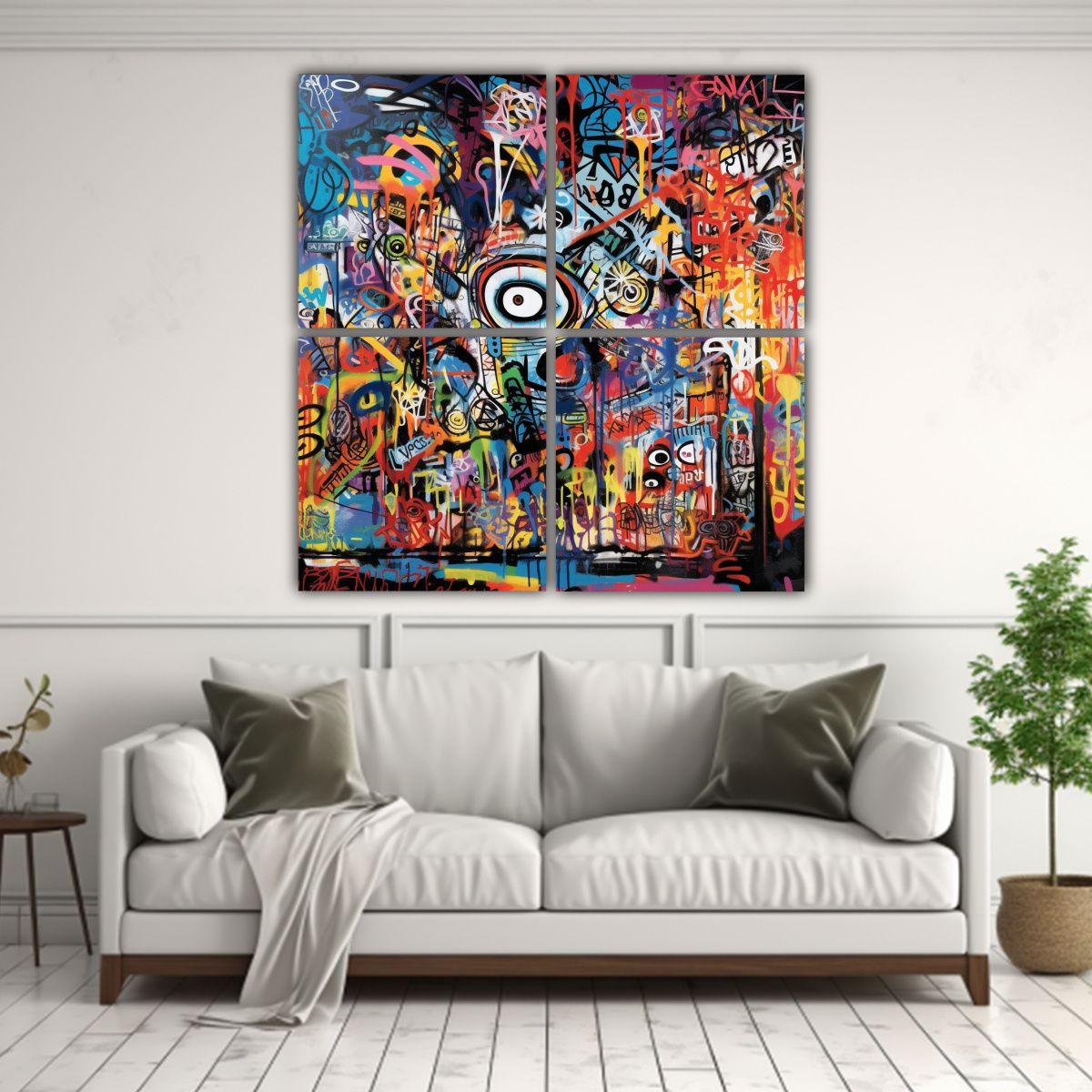 Cuatro Artes De Pared Inspiración Para Sala: 80x80 Cm-2