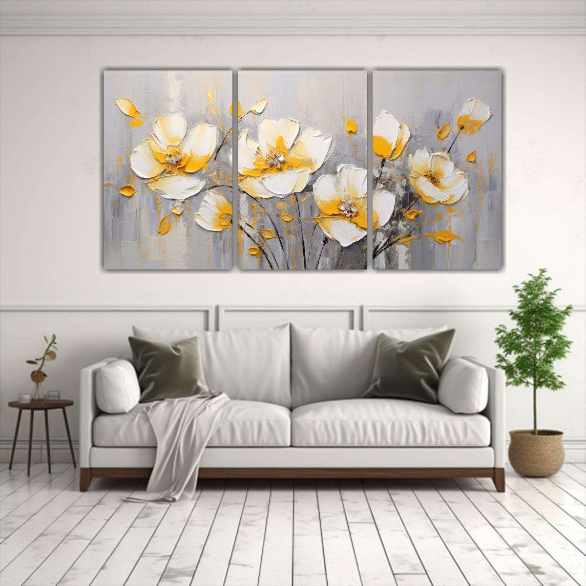 Tres Lienzos De Tela Dibujo Espacio Con Flores 120x60 Cm-2