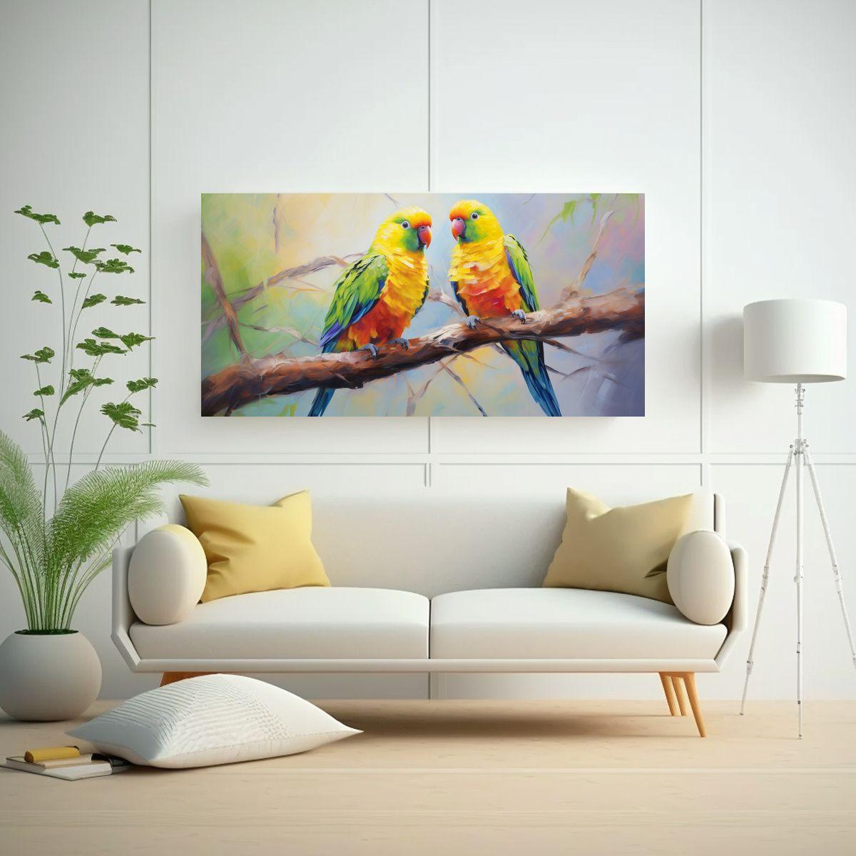 Pintura Al Estilo óleo Dinámica Lovebirds 60x30cm-2