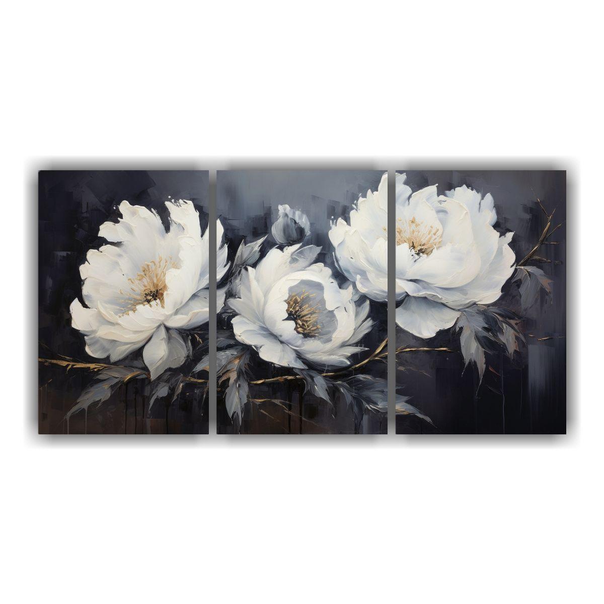 Set 3 Cuadros Moderno Motivo De Peonías Negras 60x30 Cm-0