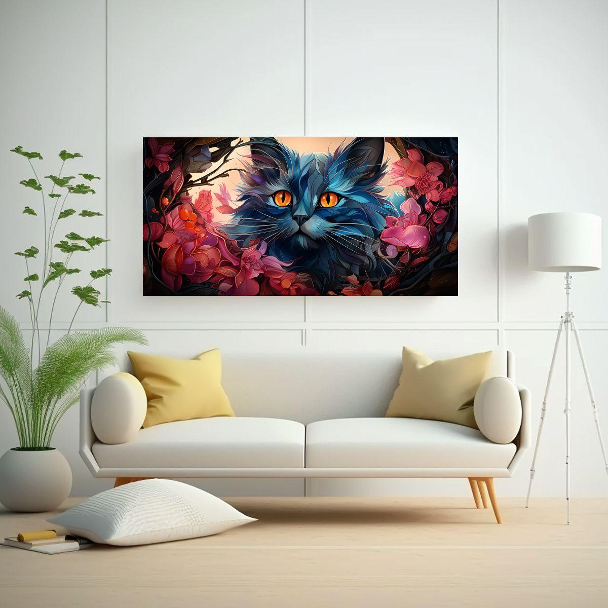 Cuadro Dinámica De Gato Lykoi En Vitral Digital 160x80cm-2