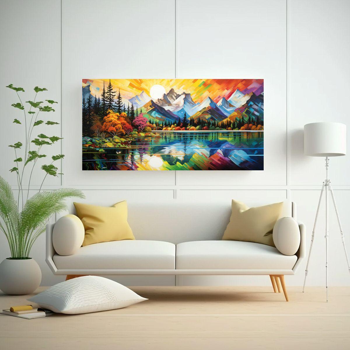 Pintura Abstrac. Luminosidad Montañas Junto Lago  100x50cm-2