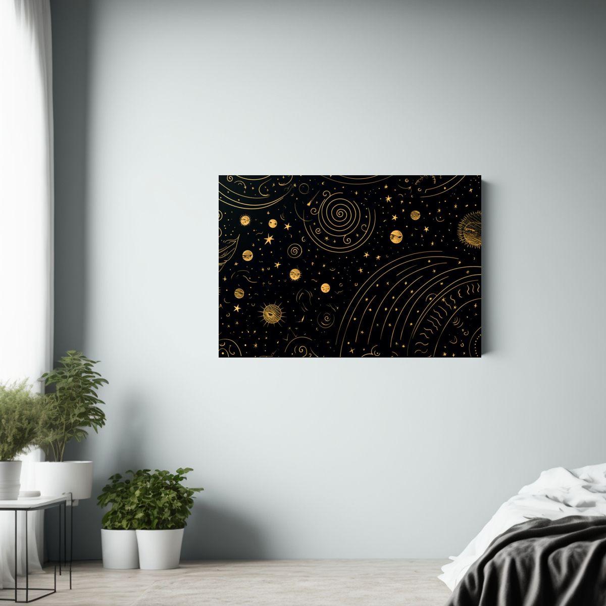 Patrón Celestial En Relieve, Decoración Dorada Sobre Fondo 40x30cm-2