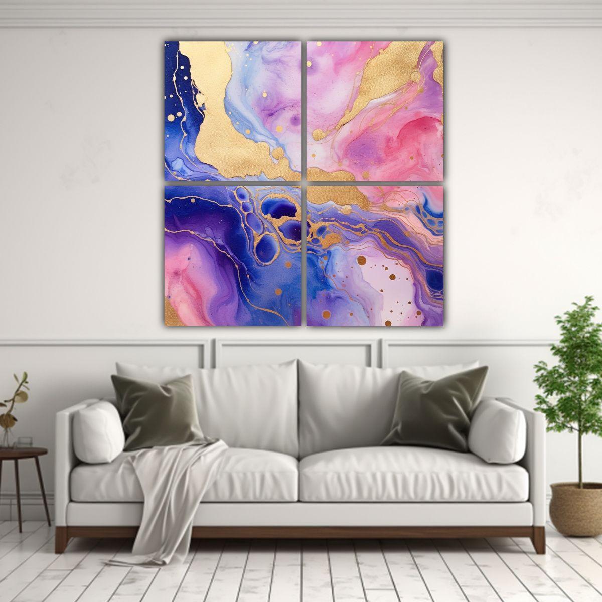 Cuatro Esquema Acuarela Mármol Brillante Dorado 200x200 Cm-2