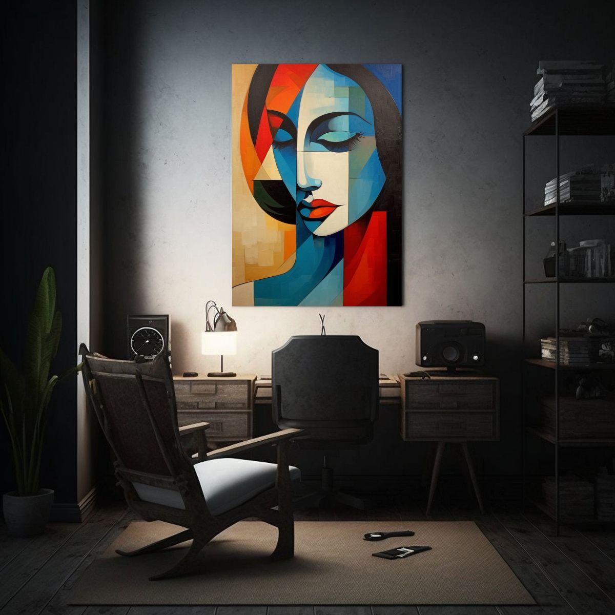 Cuadro Realista De Rostro Femenino Estilo Cubista 60x90cm-2