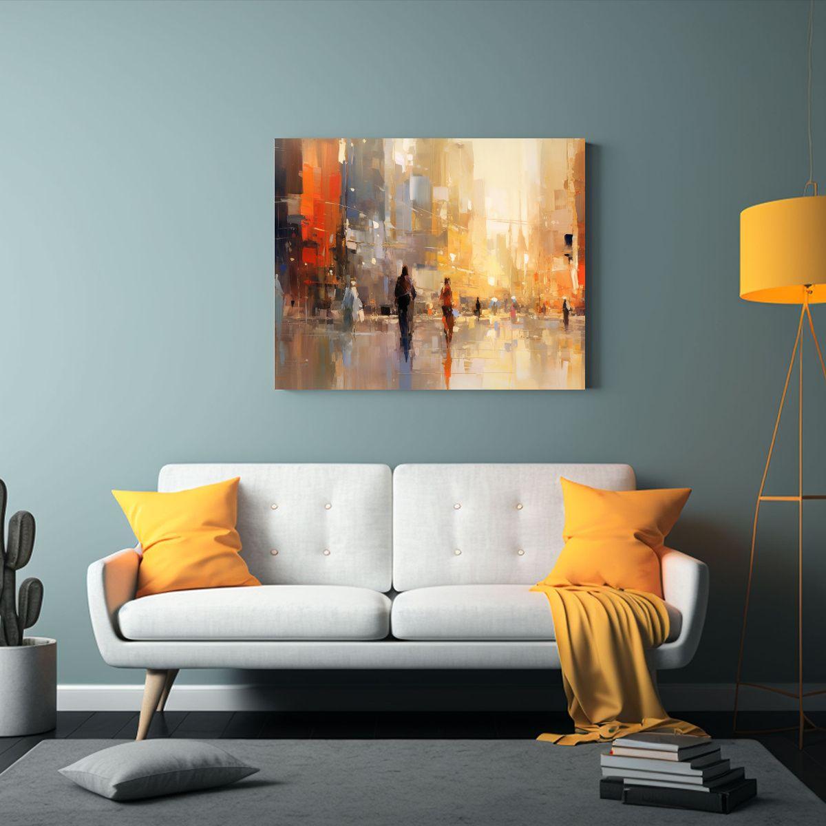 Cuadro Abstracto De Ciudad Para Decoración De Baño. 90x60cm-2