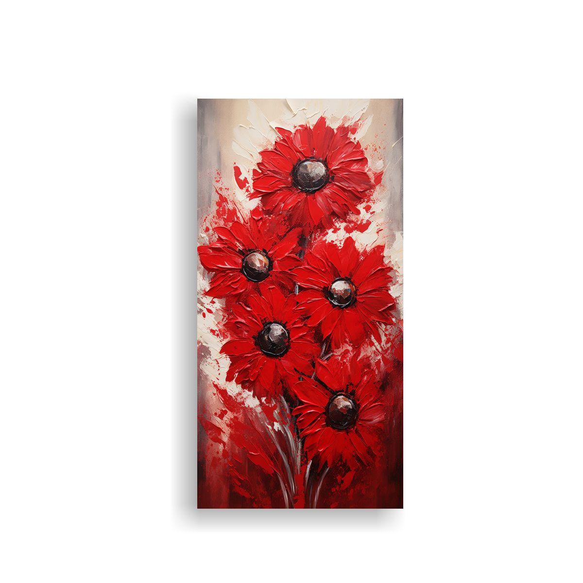 Pintura De Girasoles Temáticos Rojos En Lienzo 50x100cm-0