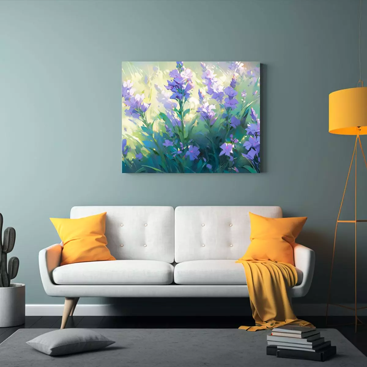 Pintura Abstracción Flores Verde Y Morado En Lienzo Decorac 75x50cm-2