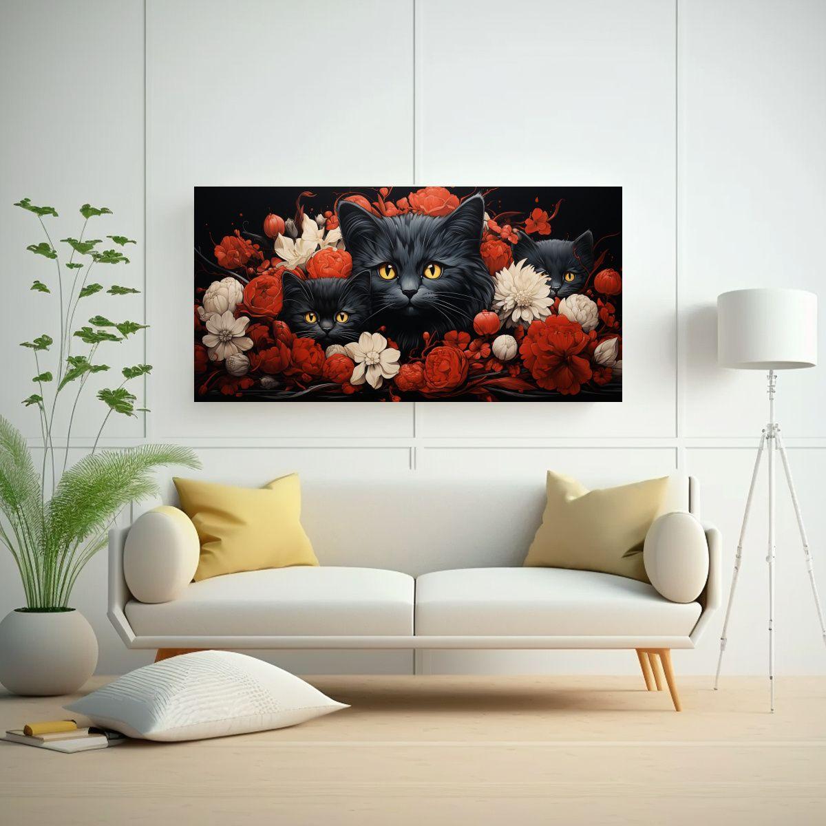 Cuadro Lienzo Arte Gráfico: Montón De Gatos Pop 120x60cm-2