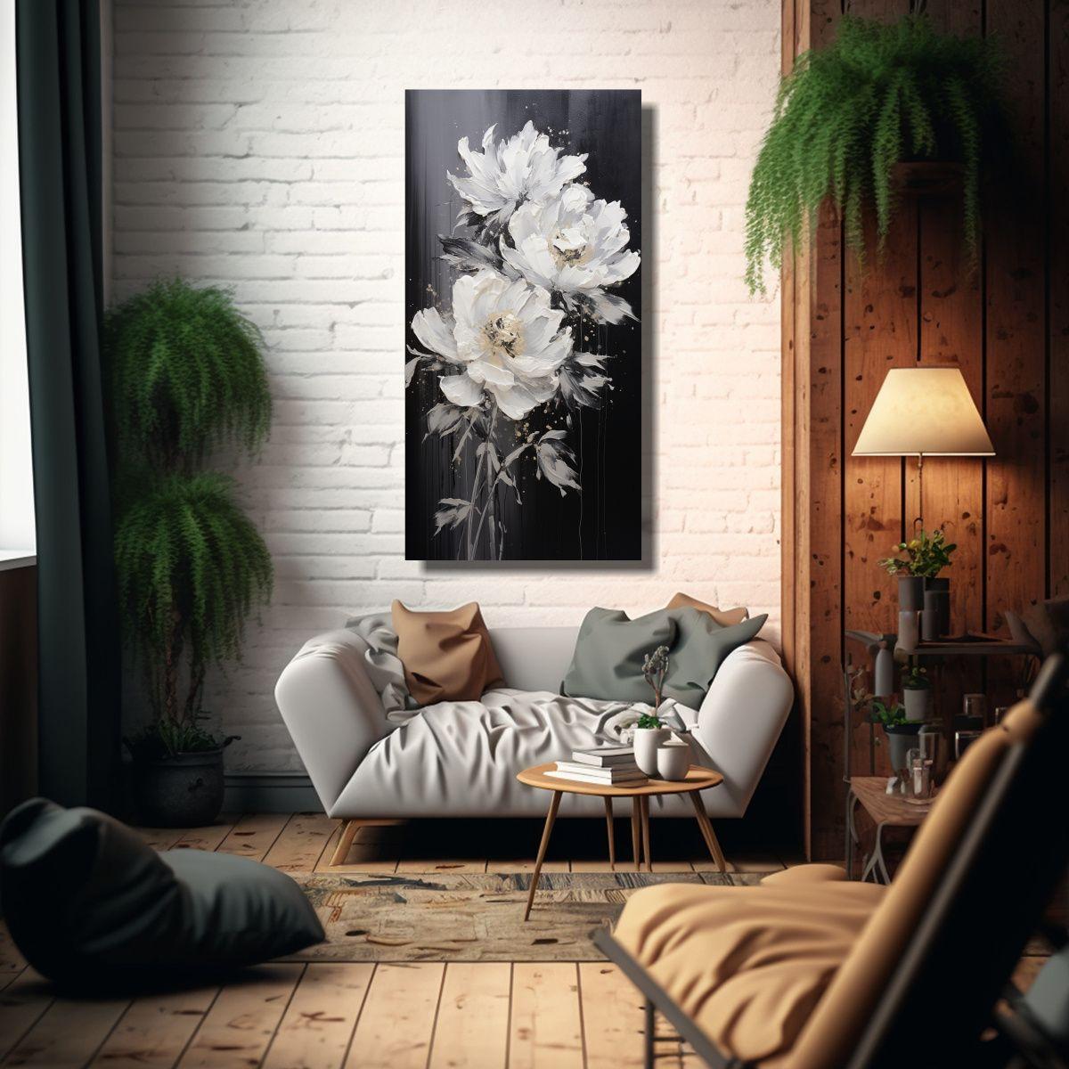 Arte De Peonías Negras Estilo Visionario En 40x80cm-2