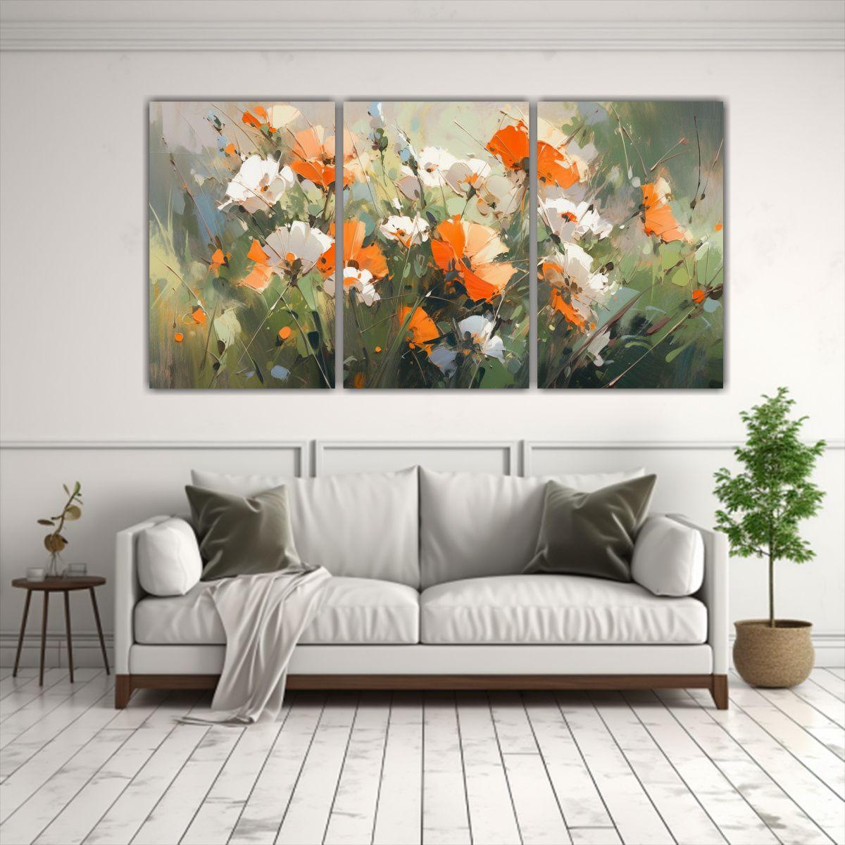 Set 3 Telas En Bastidor Conceptual Adorno Flores 240x120 Cm-2