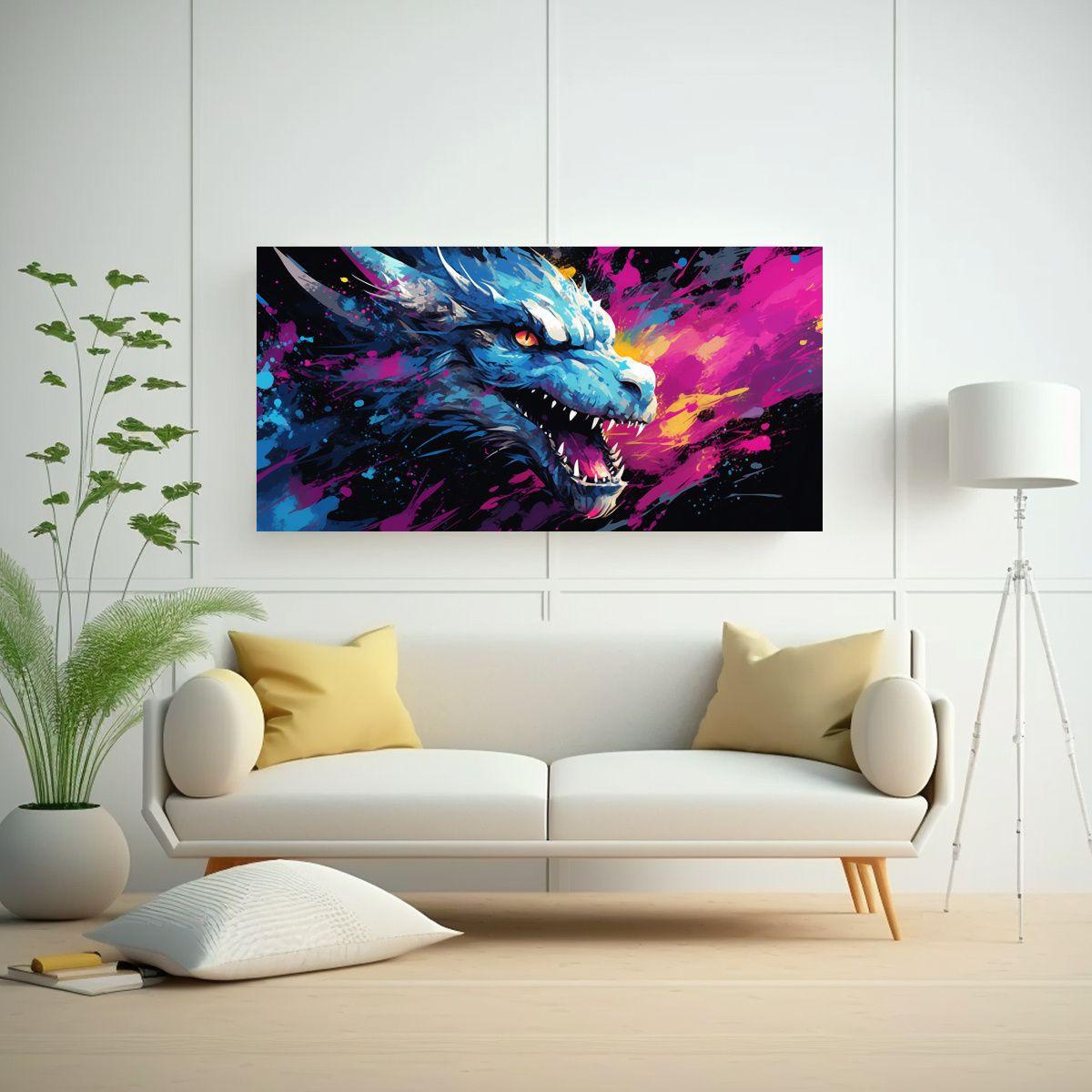 Pintura En Bastidor: Dragón En Colores 80x40cm-2