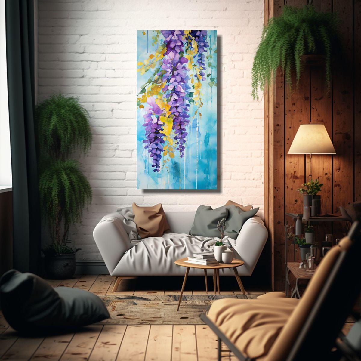 Pintura Abstracta De Flores De Glicina En Colores  50x100cm-2
