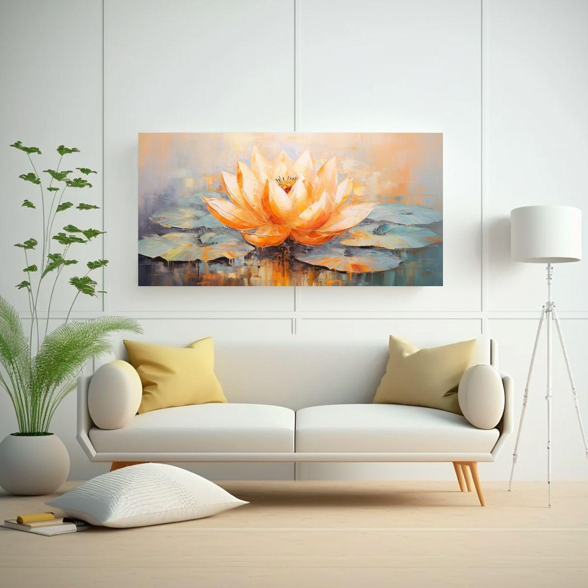Composición De Cuadro: Pintura De Loto Naranja 100x50cm-2