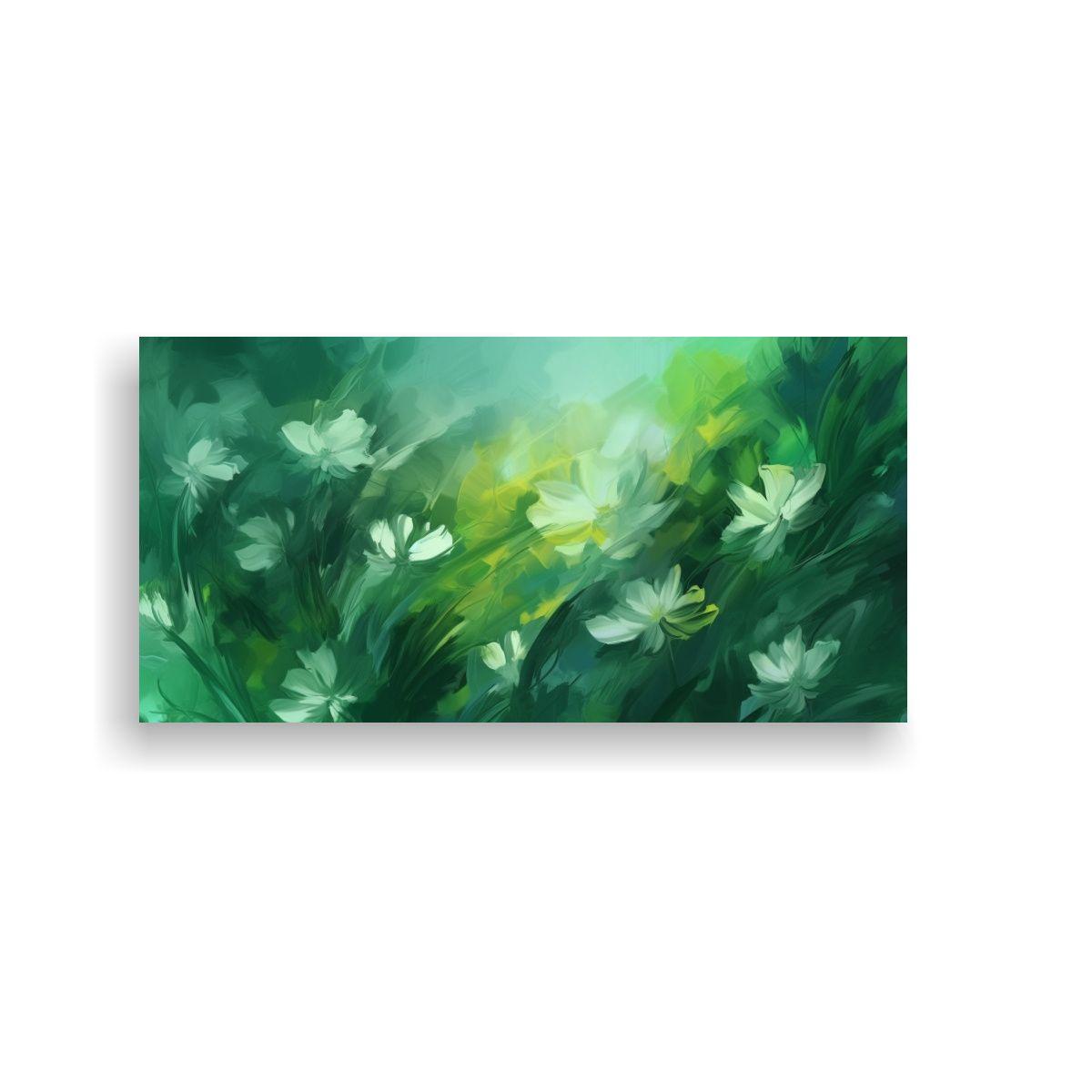 Pinturas Acuarela Abstracta Verde Impresionista 40x20cm-0