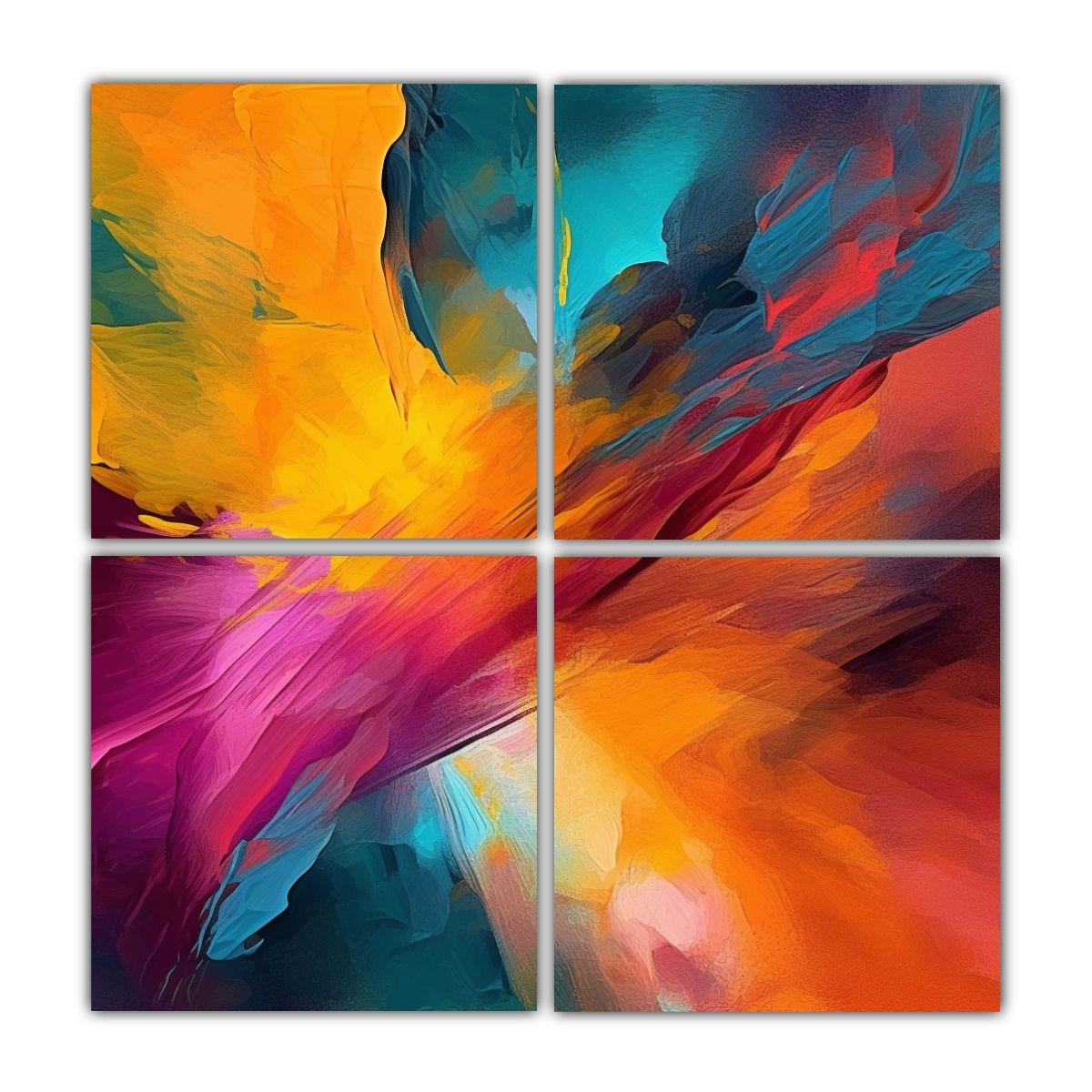 4 Pinturas Vintage Abstractas Alegres 200x200 Cm-0