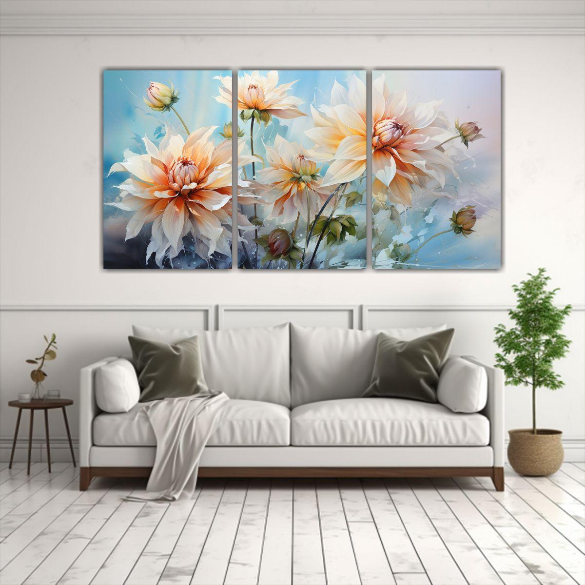 Pinturas Abstractas De Dalias En Verde Y Turquesa 60x30 Cm-2