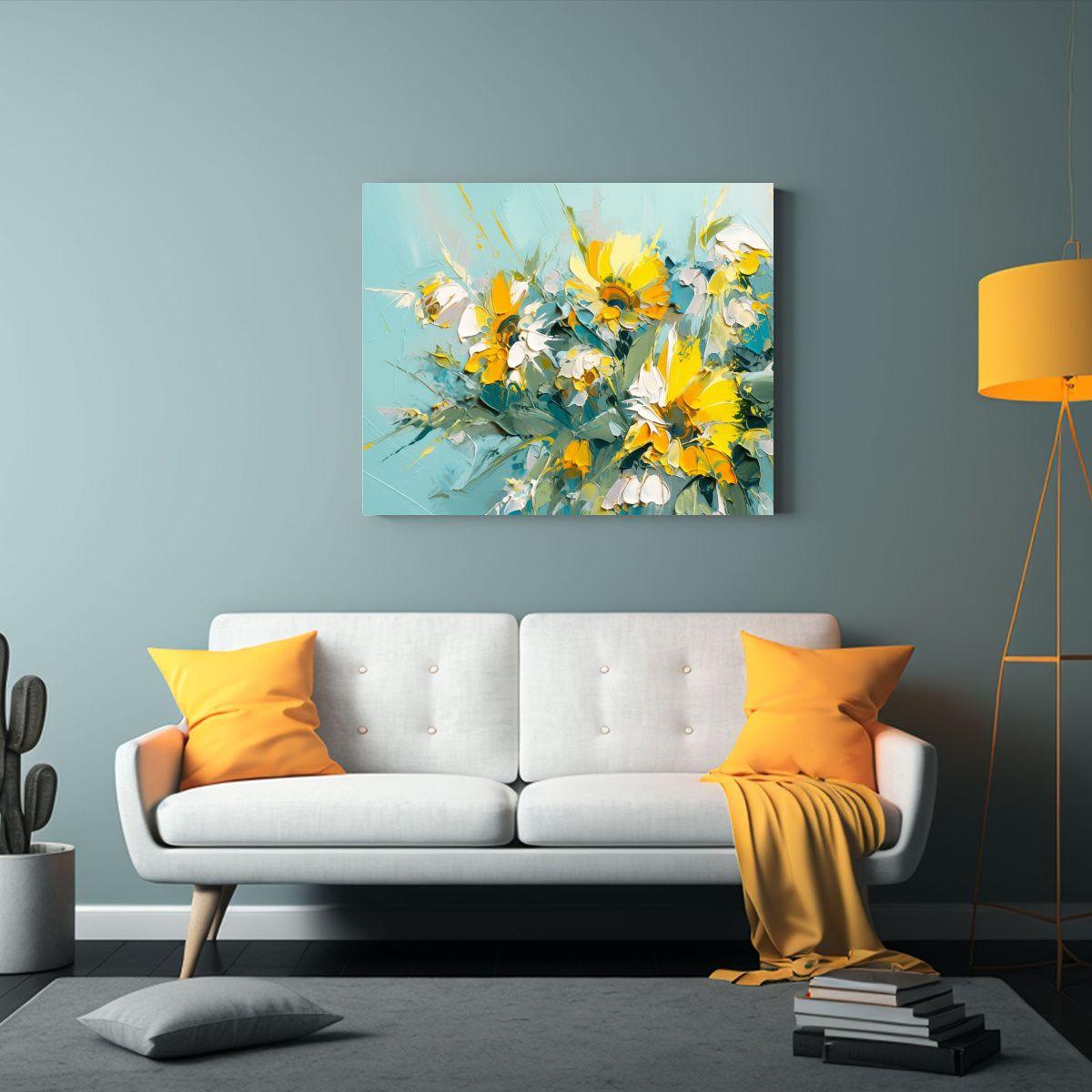 Cuadro Floral En Lienzo Con Composición Vanguardista En Ama 120x80cm-2